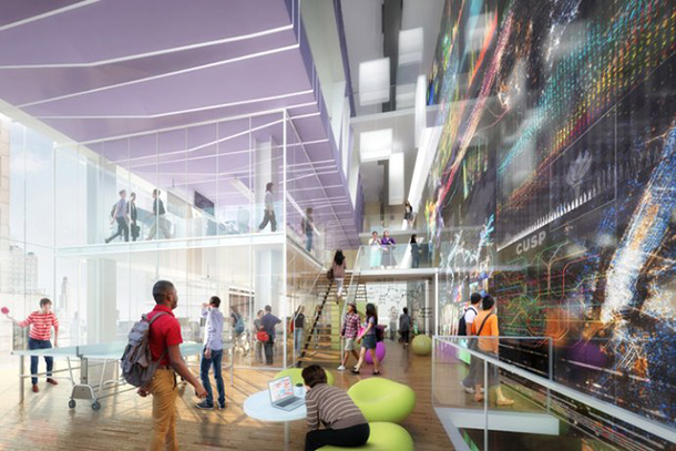 The interior of the NYU  Center for Urban Science and Progress, located in Downtown Brooklyn. (via facebook.com)