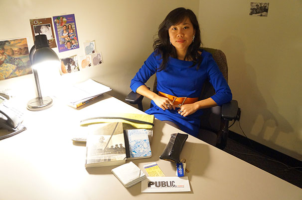 CAS professor Dora Zhang, who teaches a Writing the Essay class, displays the contents of her bag

Lauren Kim/WSN