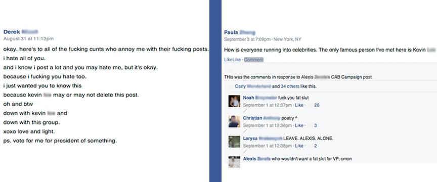Screenshots+from+the+Facebook+group+indicate+vulgar+language+and+bullying.