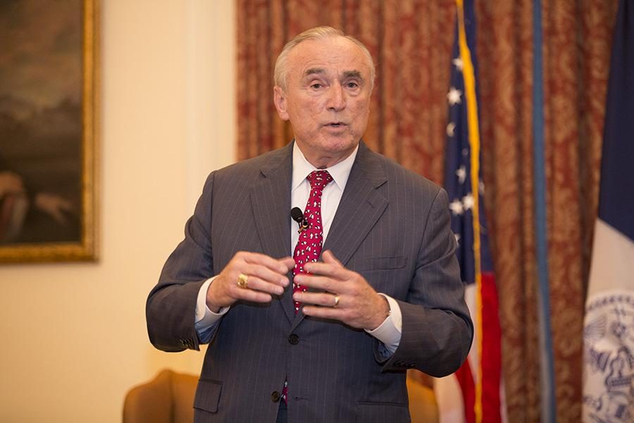 While Bratton discussed the stop-and-frisk policies in New York, protesters gathered at the NYU School of Law.