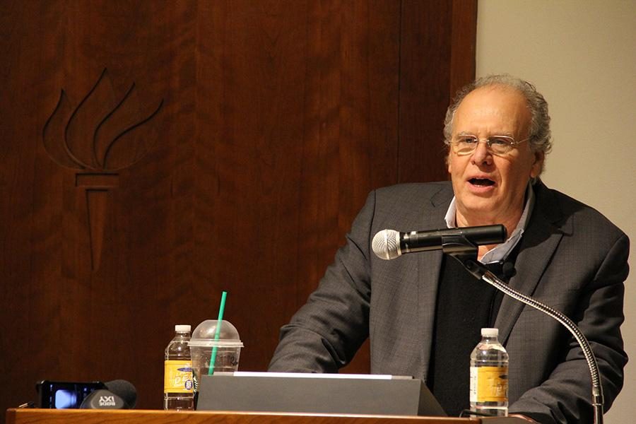 UCLA+historian+and+professor+Robert+Brenner+delivers+his+lecture+%E2%80%9CThe+U.S.+Economy+Today+and+Tomorrow%3A+Inequality%2C+Stagnation%2C+Crisis%E2%80%9D+at+Jurow+Lecture+Hall+in+Silver+Center+on+Tuesday.+
