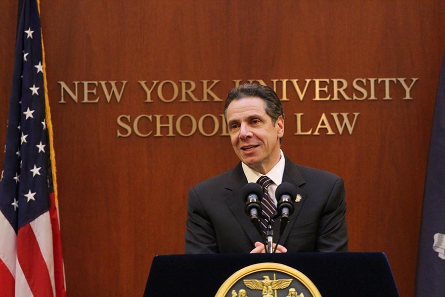 New York Gov. Andrew Cuomo speaks at NYU Law about his plans not to approve the 2015 New York State budget. Cuomo addressed the public’s distrust in the government and emphasized transparency.