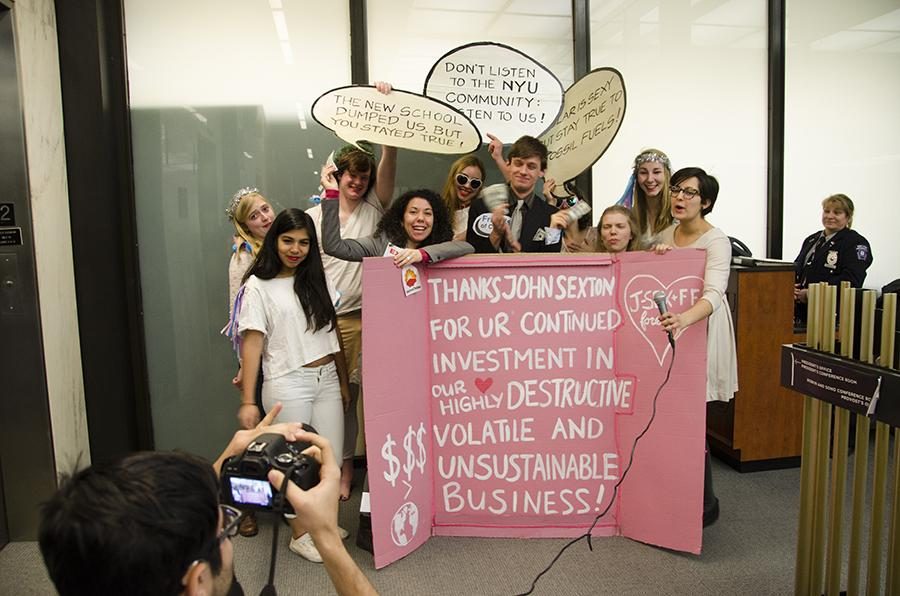 NYU Divest protests at Sexton’s office