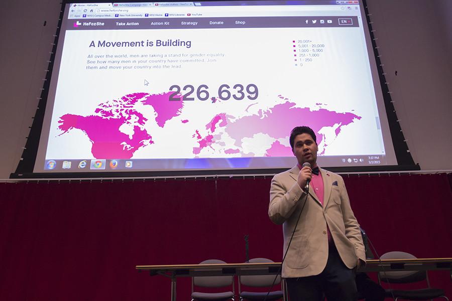 Gerardo Porteny Backal talks about the HeForShe movement in GCASL on Monday.