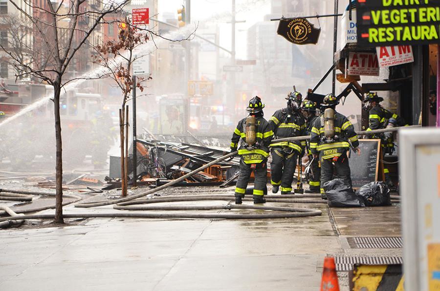 Firefighters after an explosion by St. Marks Place. Soon firefighter may be trained for similar situations with ALIVE (Alex Bazeley)