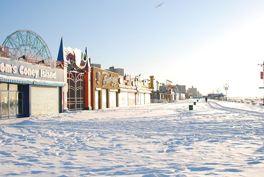 The snow on Coney Island’s boardwalk will soon melt away as its doors in time for Easter.
