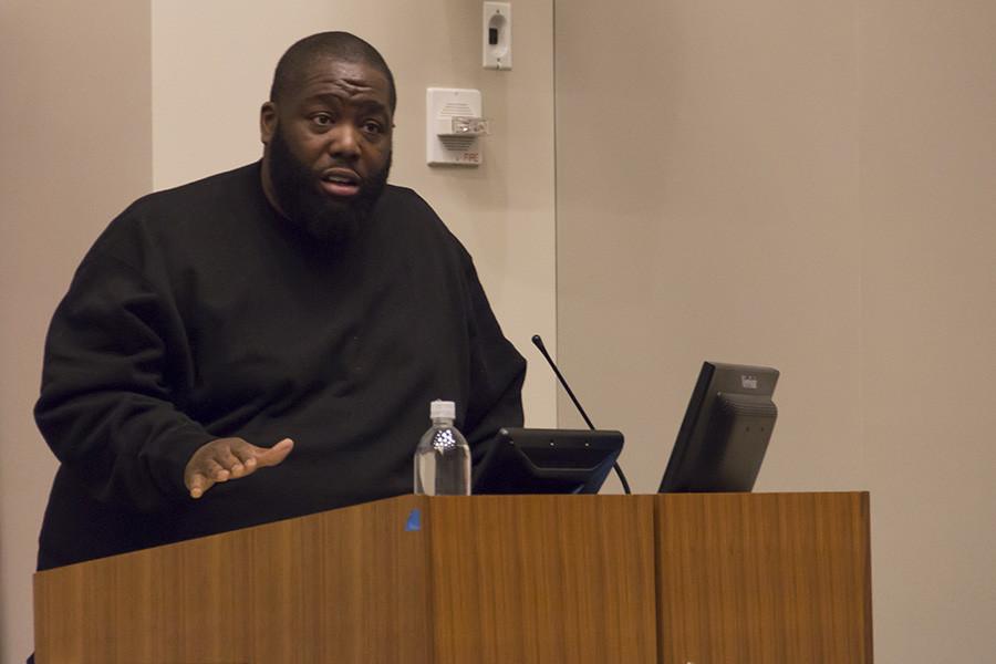 Killer Mike gives a lecture on for-profit jailing, racism and police brutality in GCASL on Monday.
