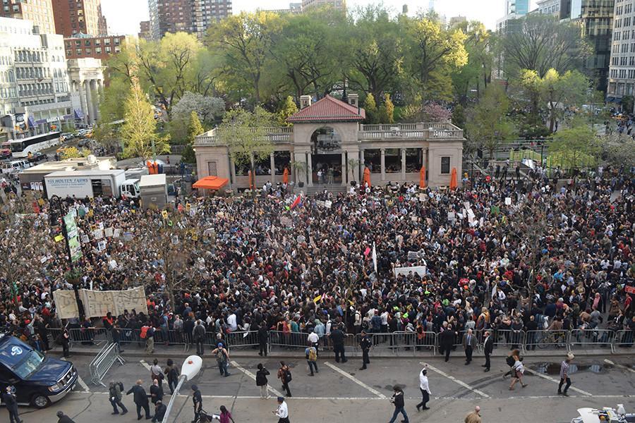 Thousands gather in Union Square prior to marching for the NYC Rise Up & Shut It Down For Baltimore protest on Wednesday.