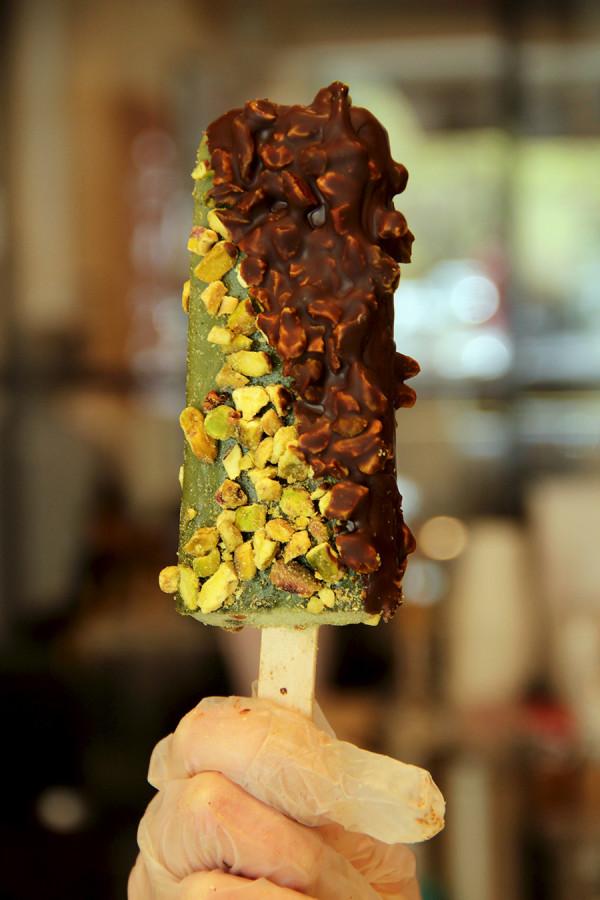  A pistachio popGelato, half-dipped in dark chocolate, from Popbar in West Village.

