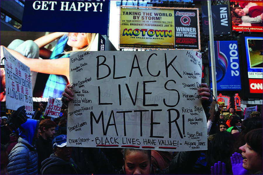 A protester at Time Square