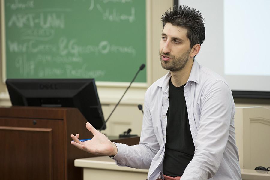 Andrew Gerst speaks at the NYU Brady Campaign Meeting in NYU Law’s Vanderbilt Hall. 