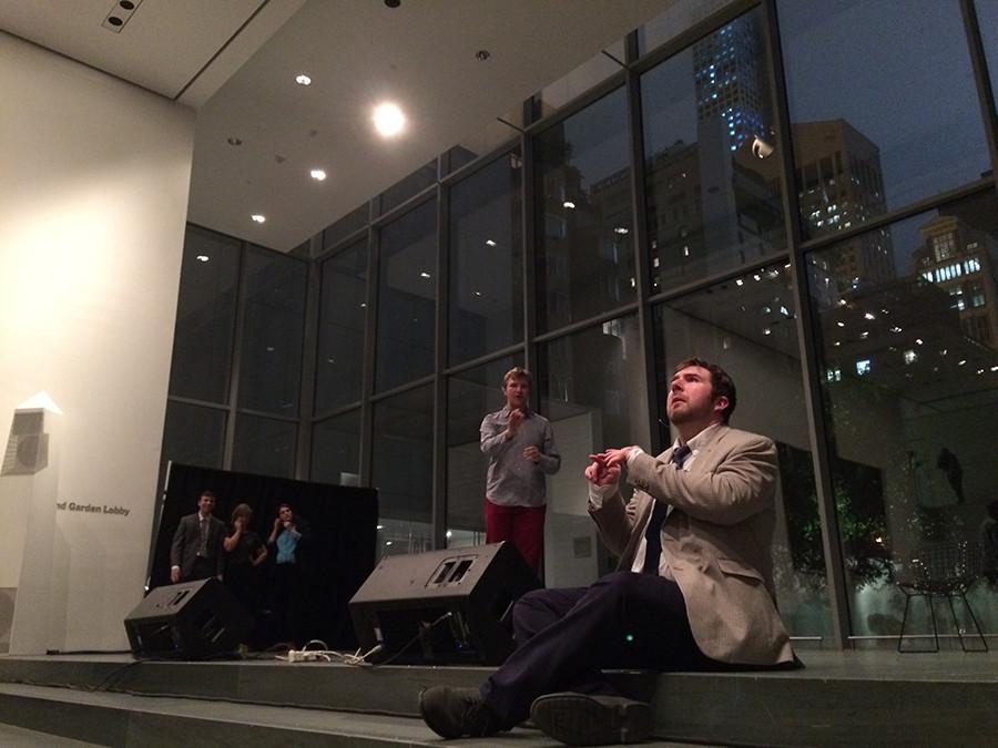 NYU comedy troupe performs at MoMA’s Pop Rally event.