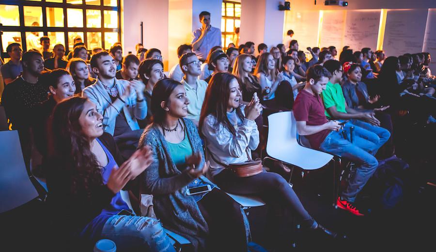 NYU students at the 2015 Democratic Presidential Primary Debate Watch Party event held at NYU Leslie Elab.