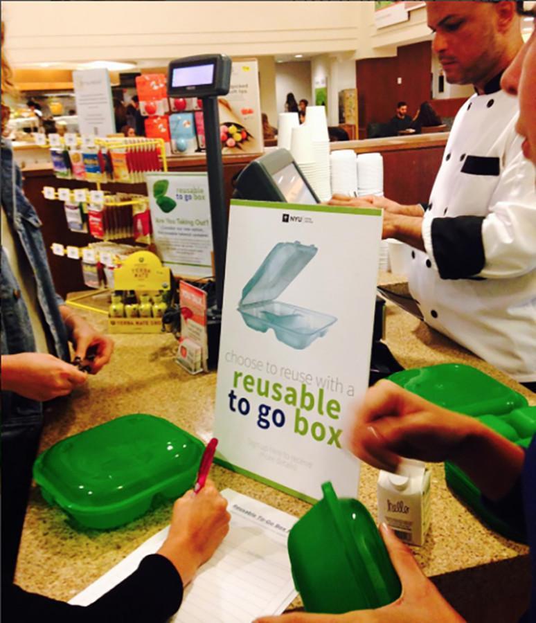 NYU Dining has begun offering reusable to-go boxes to become more environmentally friendly. 