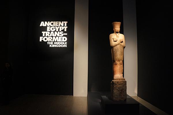  The Head of a Colossal Statue of Senwosret III at the Ancient Egypt Exhibition on display at the Metropolitan Museum of Art.
