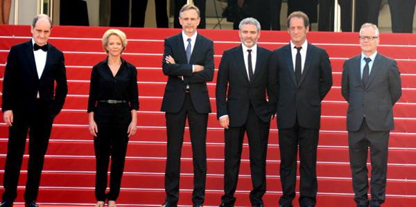 Pierre Lescure, Frédérique Bredin, Christophe Rossignon, Stéphane Brizé, Vincent Lindon and Thierry Frémaux at the 2015 Cannes Film Festival.