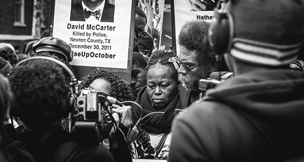 Protesters against police brutality show their angst and anger in Washington Square Park before their march. 