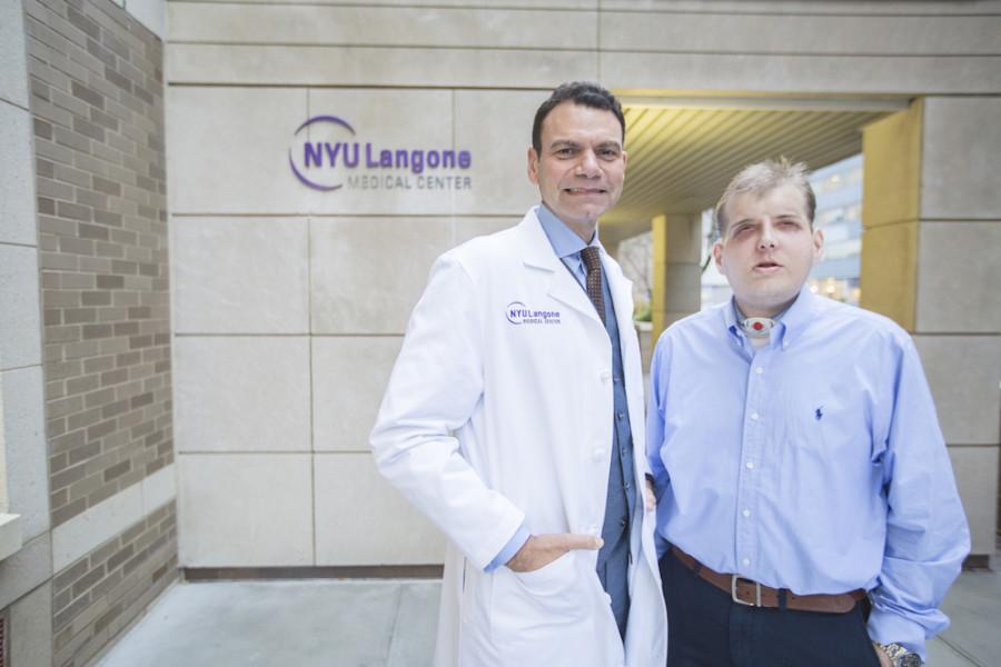Dr. Eduardo D. Rodriguez, pictured with his face transplant patient Patrick Hardison at NYU Langone on November 12, 2015