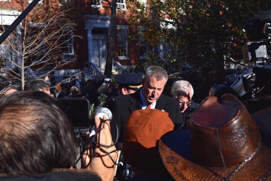 New York City Mayor Bill de Blasio speaks with the media about standing in solidarity with Paris and plans to increase NYPD presence throughout NYC.