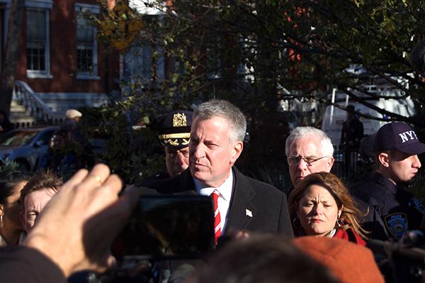 Mayor Bill De Blasio spoke at a rally for solidarity with the victims of the Paris terrorist attacks on Nov. 14. 