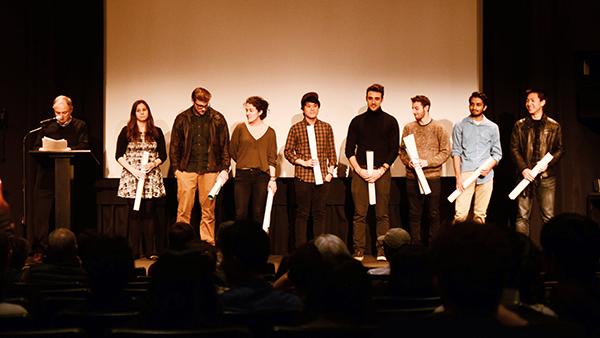 The NYU New Visions and Voices Festival celebrates Tisch talent at its Finalists Screening & Awards Announcement on November 12, 2015. The finalists include Nadia Fedchin, Mitchell Lazar, Kira Dane, David Fu, Andreas Hadjipateras, Barak Barkan, Sachin Dharwadker, Braulio
Lin (from left to right).