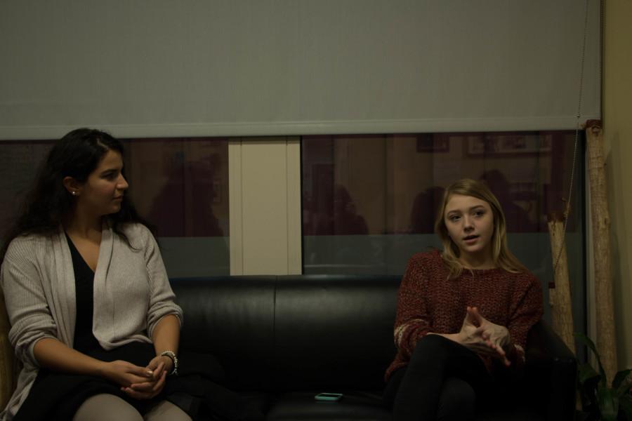 Rachael Metcalf and Mariana Villanueva discuss how race plays a role in politics in a discussion held on November 3, 2015 in CMEP.