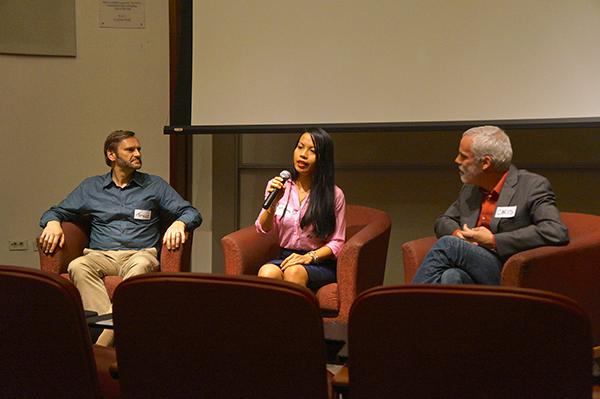 race Jordan, Christine Thu Nhi Dang, and Chris Barker as faculty speakers sharing their experiences on being first-generation college students.
