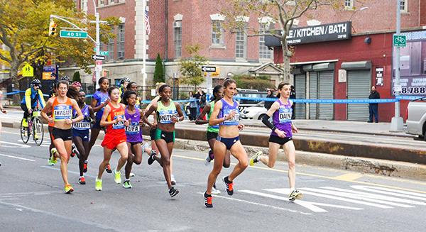 Runners looking determined in the TCS New York City Marathon on the 1st of November, 2015.
