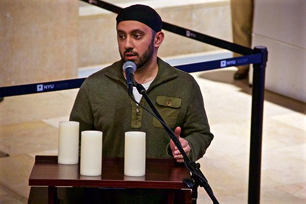 Spiritual leaders and student representatives spoke at the entrance of Kimmel on Tuesday November 17 to commemorate victims of the past week’s tragedies including the Paris attacks, Beirut bombings, and Baghdad incident.