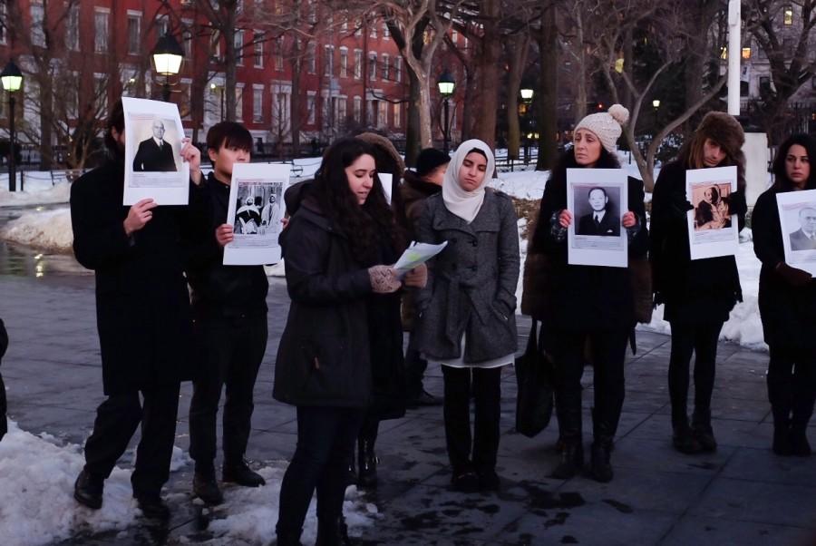 On January 27, 2015, the International Holocaust Day, a group of NYU students and professors held a ceremony under the Washington Square Park arch to commemorate people who risked their lives. 