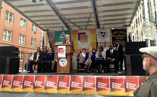 The+105th+anniversary+of+the+Triangle+Shirtwaist+Factory+was+commemorated+outside+of+the+Brown+Building.