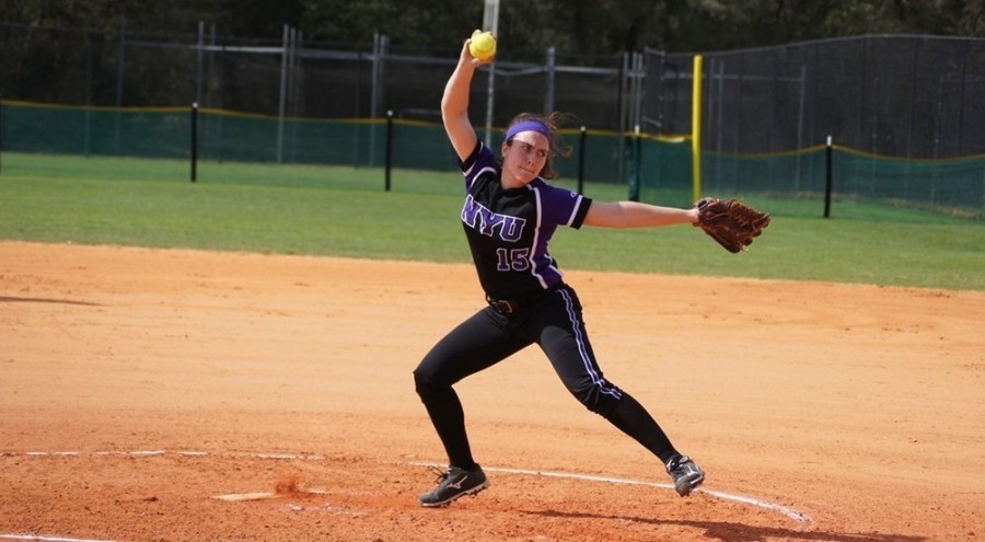 Karissa Zubulake pitched excellently for the NYU Womens Softball teams win against Rutgers-Newark.