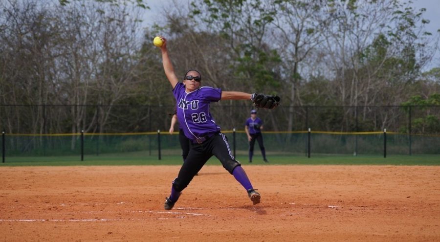 Diana King pitched excellently for the NYU Womens Softball teams win against Farmingdale State. 