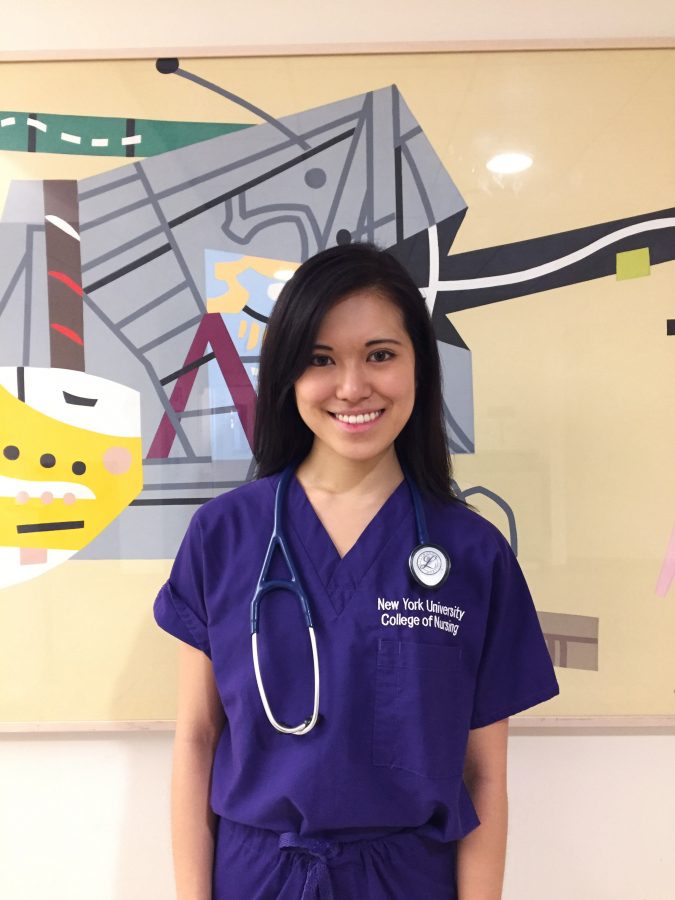NYU’s College of Nursing student, Nicole Hayashi, interns at the NYU Hospital.