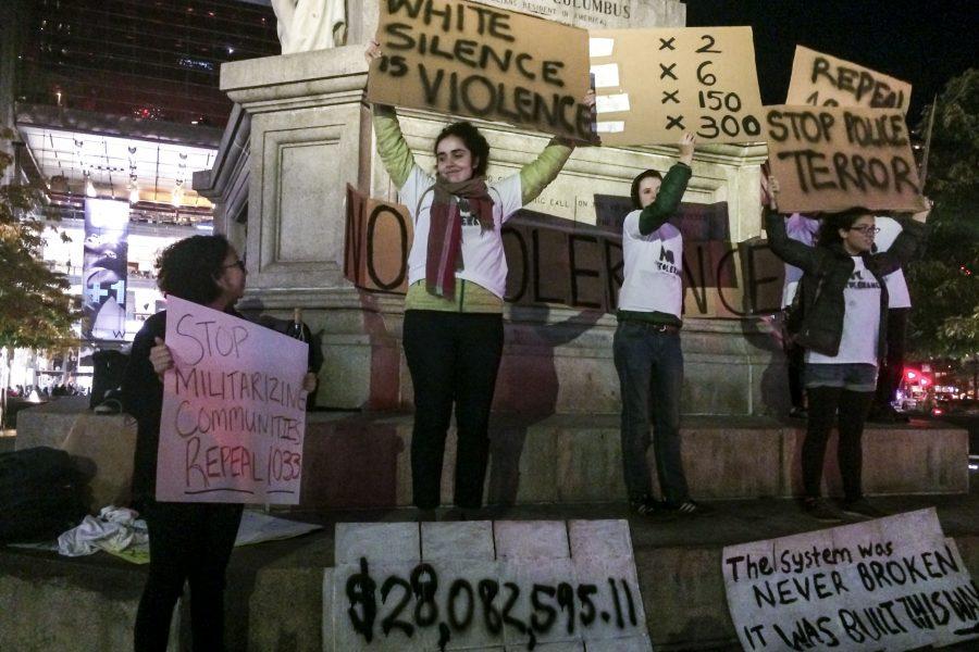 Student+protesters+called+for+gun+reform+at+Columbus+Circle.+%0A