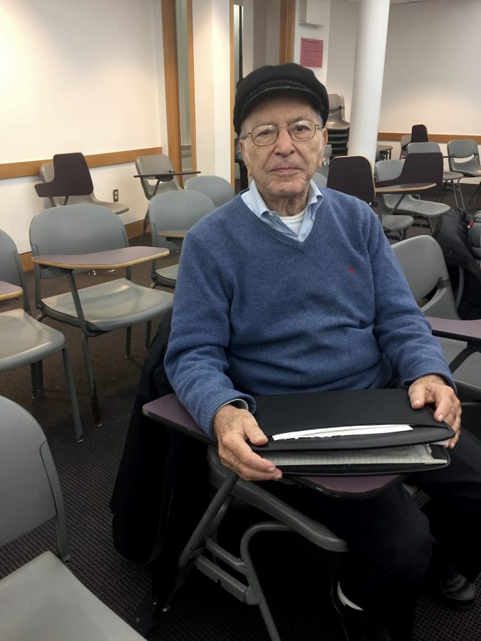 Richard Orin, 89, attends history class at NYU after graduating from NYU Law over 60 years ago.