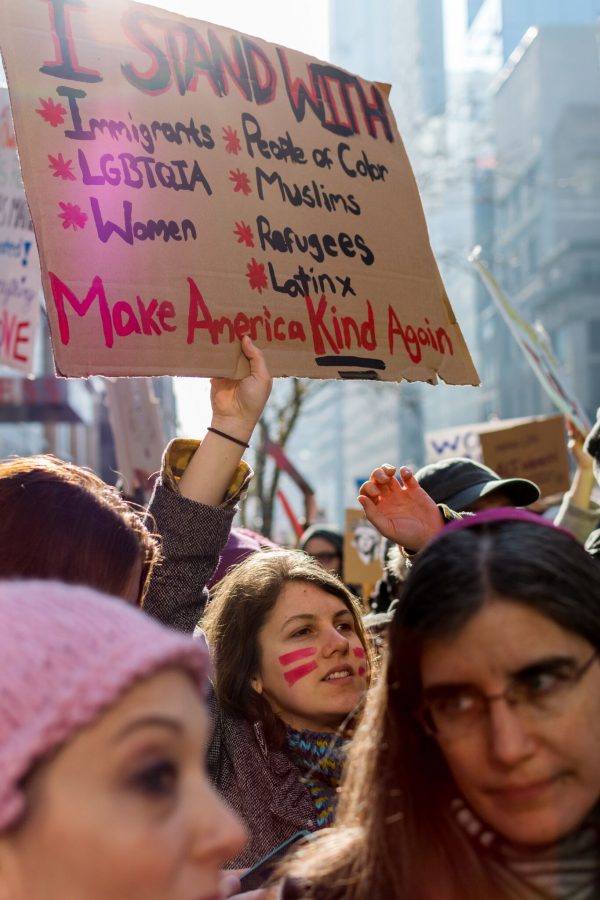 A woman protests as part of the Women’s March on NYC.