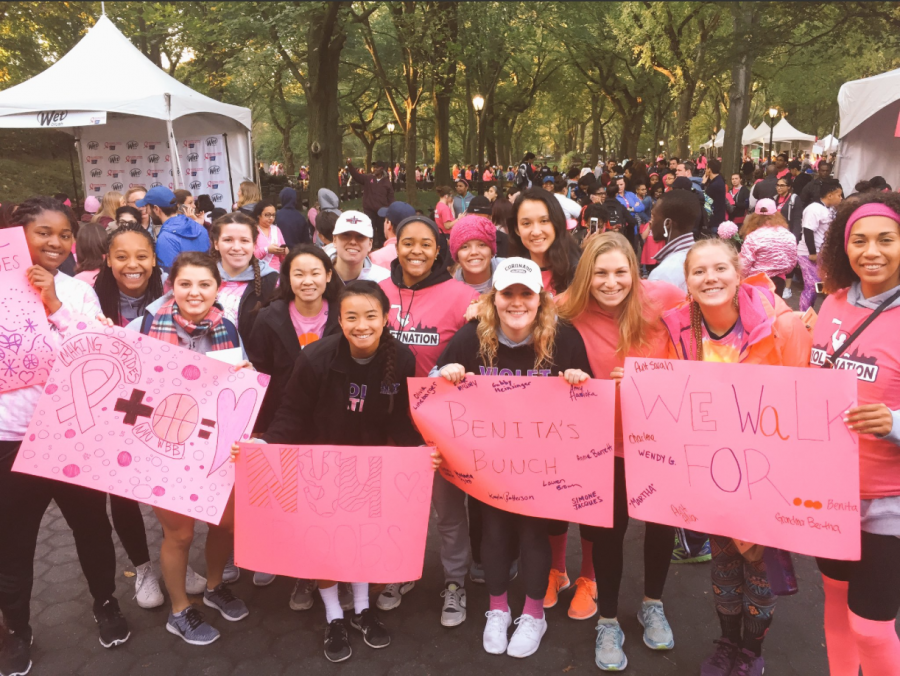 The+NYU+Womens+Basketball+Twitter+account+consistently+updates+about+the+team%2C+including+when+they+walked+for+Breast+Cancer+Awareness.