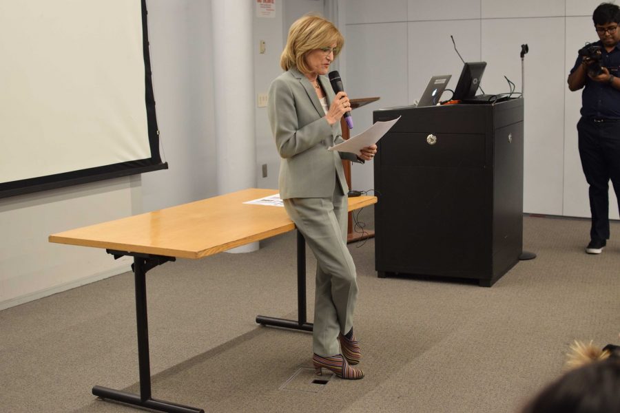 Marcia Rock speaking at NYUs News and Doc Film Festival 2017.  At the event, graduate students from the News & Documentary Program presented 30-minute short films pertaining to subjects they were passionate about.