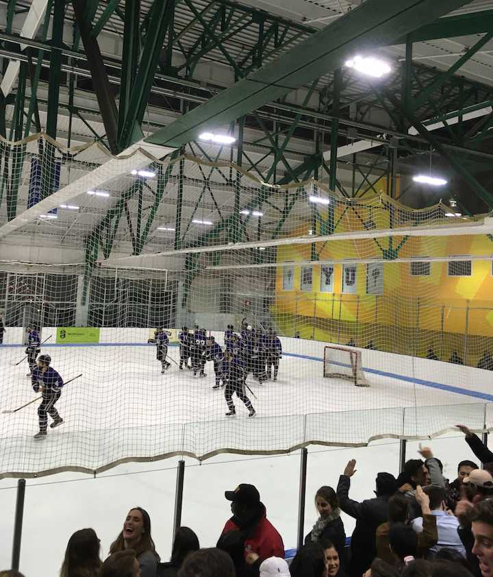 The NYU Hockey Team playing at their home ground of Chelsea Piers, Friday, Feb. 10, 2017. The game saw the Violets experience their first loss of the year, against Sacred Heart University.