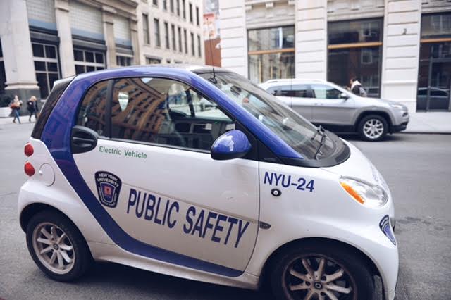 A NYU public safety car. There is some confusion around campus concerning public safety’s protocol for sexual assault notification.