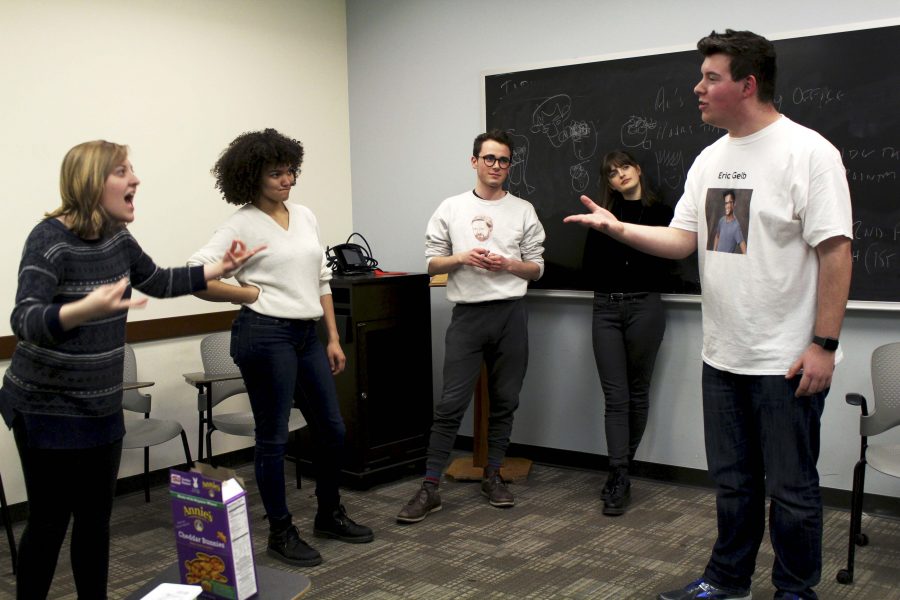 The members of Dangerbox practice with group improv activities during their rehearsals.  Dangerbox is NYU’s longest running improv group and is one of the top 10 improv groups in the country.