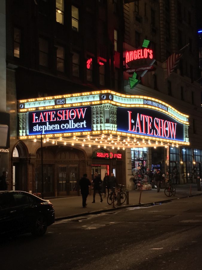 The studio of the Late Show with Stephen Colbert is located at the Ed Sullivan Theater on Broadway.