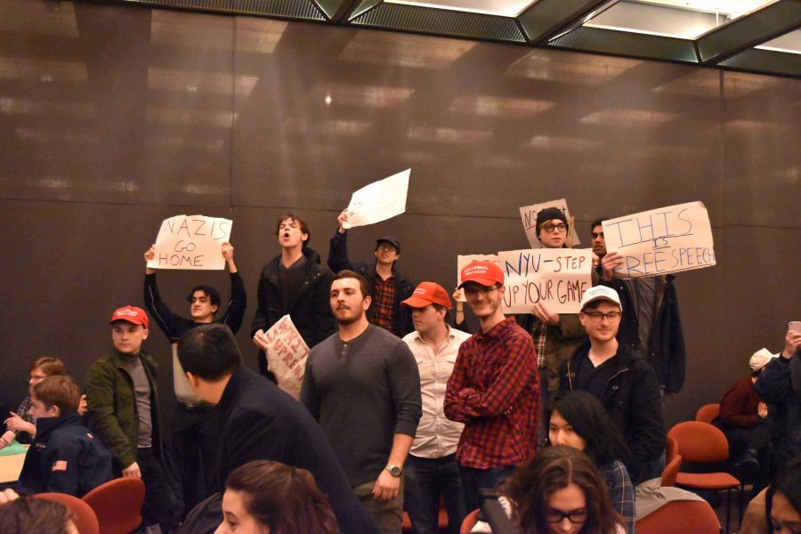 Protestors shut down the College Republicans guest speaker Gavin McInnes.