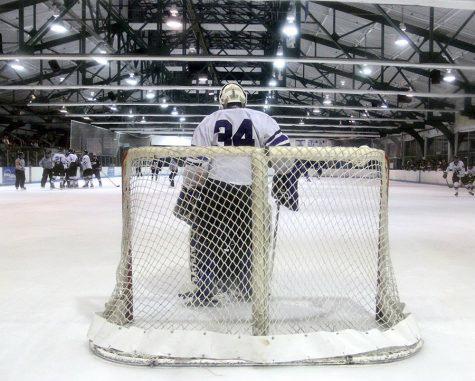 The NYU hockey team playing at their home ground of Chelsea Piers. Spencer Varney and Mike Martin are the assistant coaches of the team, with the head coach being Chris Cosentino and goaltending coach, Dan Fortunato. 