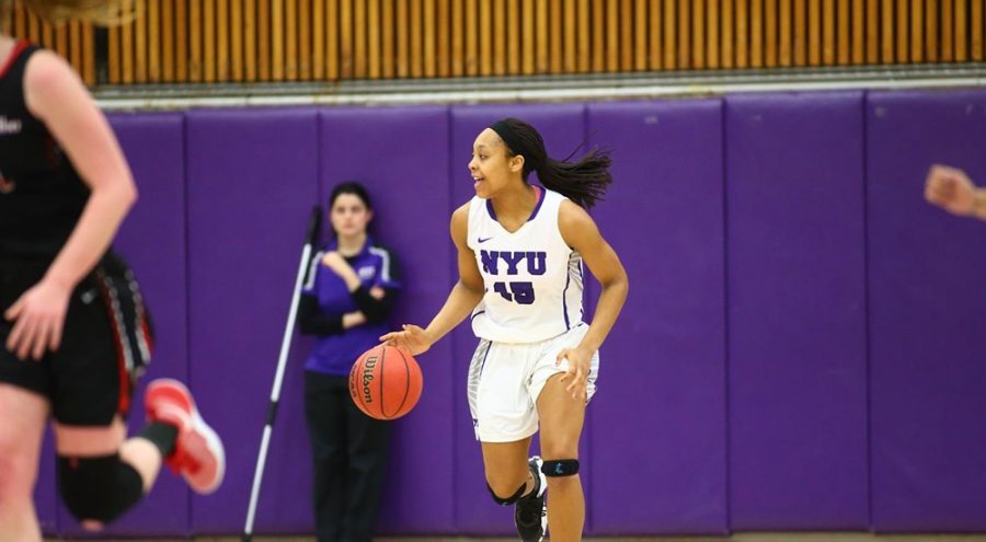Lauren Brown, forward for the NYU Basketball team, offering 14 points to the Violet’s win, Sunday. Feb. 12, 2017. Catch up with NYU’s basketball, swimming and diving, wrestling, and Men’s volleyball here.