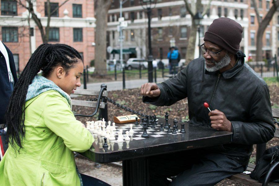 Cornbread, a famous Washington Square Park chess player, has been playing chess for 20 years in the park. 