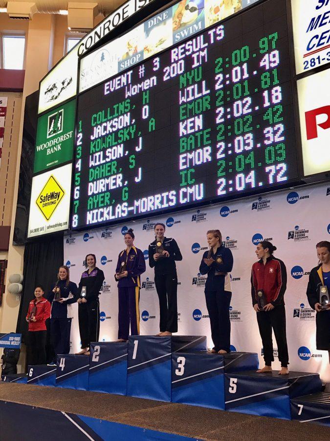 In March, freshman Honore Collins took home the very first national title for NYU swimming. Overall, the NYU women’s swimming and diving team earned 8th place at the national tournament. 