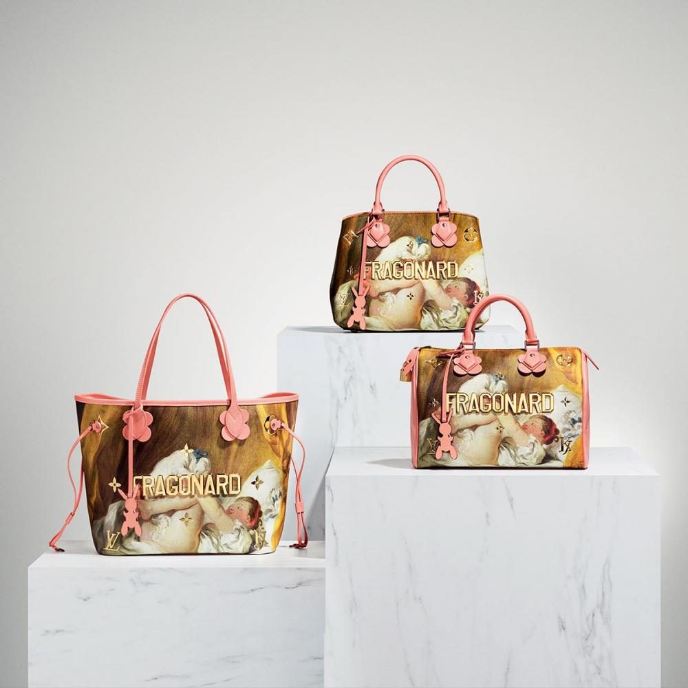 Fragonard, from the Masters Collection by Louis Vuitton and artist Jeff Koons. Louis Vuitton has collaborated with Koons to create a 51 piece collection of bags and accessories that depict famous renaissance art.