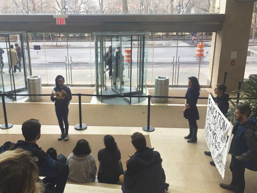 The fight to make NYU a sanctuary campus continued today at a rally at the Kimmel Center for University Life. NYU Sanctuary members read the policy demands and updated the students on their meeting with President Andrew Hamilton.